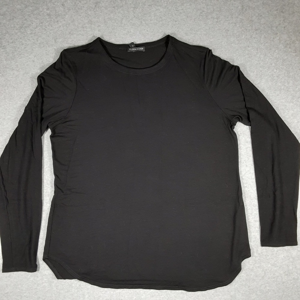 Eileen Fisher Black Long Sleeve Crew Neck Top Size M Classic Minimalist